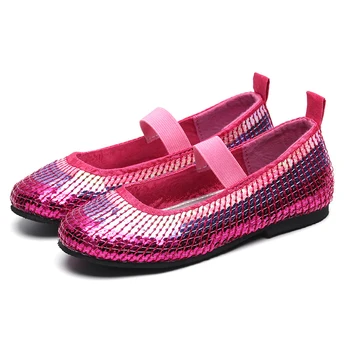 

Autumn Girls Loafers Shoes Fashion Tricolor Sequins Bling Single Shoes For Kids Girls Wedding Party Princess Pink Flats Shoes