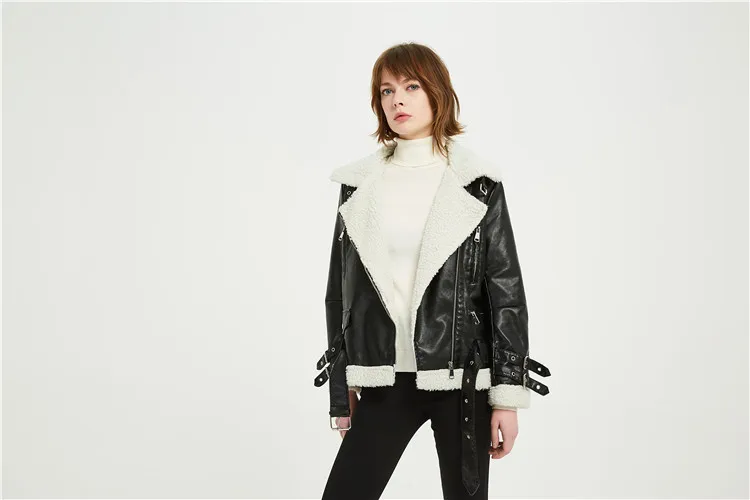 Зимняя новинка, женская кожаная куртка, овчина, пальто, Корейская версия, утолщенная байкерская куртка, модное повседневное пальто из искусственной кожи