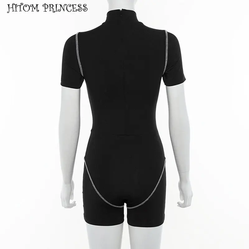 HITOM PRINCESS, женский сексуальный комбинезон, короткий рукав, светоотражающий, с буквенным принтом, для фитнеса, боди, женский, спортивный, для тренировок, комбинезон, Комбинезоны
