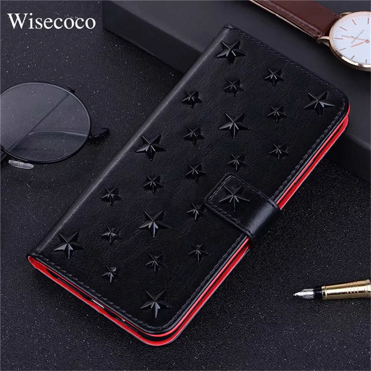 Black Роскошный кожаный чехол ручной работы для Iphone Xs 11 Pro Max Xr X 8 7 Plus Diy со звездами и заклепками, кошелек, держатель для карт, флип-чехол для книг Hoesje - Цвет: Black