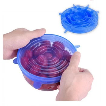 

6 Pcs/Set Reusable Silicone Food Wrap Stretch Vacuum Seal Cover Saran Wrap Kitchen Organization Food Fresh Keeping Sealed lids