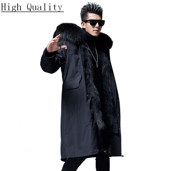 

Mens Parka Real Fur Coat Winter Jacket Raccoon Fur Liner Long Windbreaker Warm Parkas Plus Size Jackets MC18C033 KJ1570