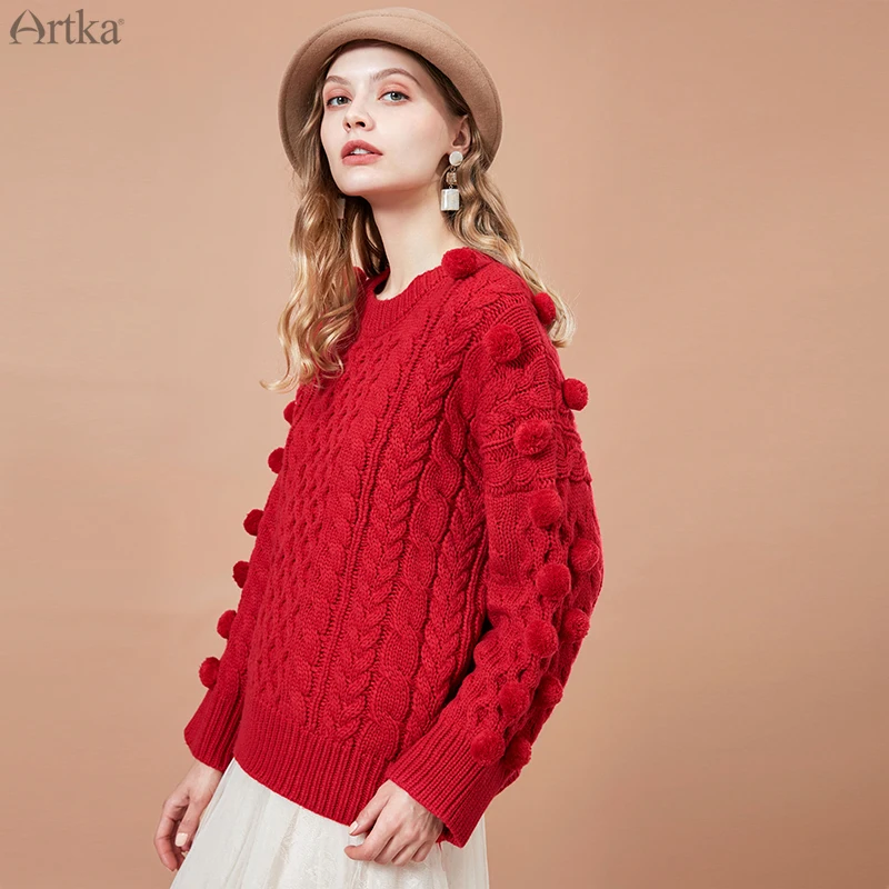 ARTKA/2019 осенний Новый женский свитер модный шерстяной с украшением в виде шариков