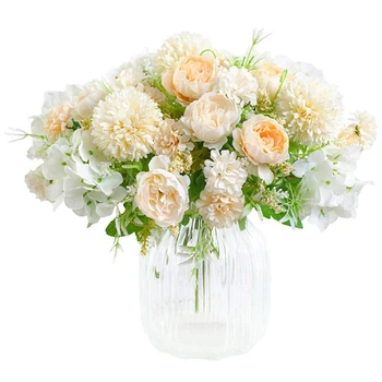 

Artificial Flowers, Fake Peony Silk Hydrangea Bouquet Decor Plastic Carnations Realistic Flower Arrangements Wedding Decoration