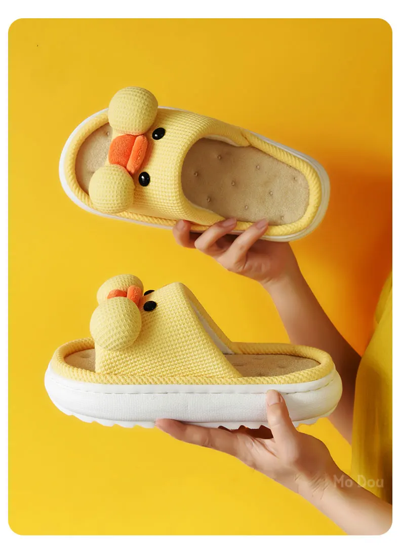 Chaussons D'Hôtel Pour Enfant En Coton - Canard Jaune Antidérapant, Semelle Épaisse 7mm - Pour Maison Et Voyage