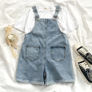 

Denim Overalls Female Little Loose Korean Version of the 2020 Spring and Summer New Students College Wind Retro Wide Leg Pants