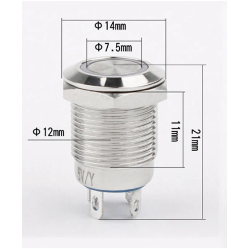 12mm Metal Push Button Switch Ring Power LED Waterproof 3-6V 12V 24V 110V 220V Self-reset Momentary/Locking for Car Auto Engine