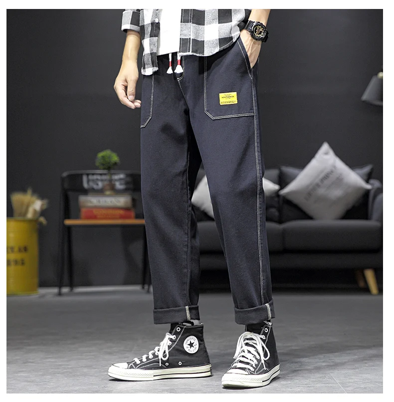 Прямая поставка, Осенние японские мужские плотные штаны, мужские однотонные уличные штаны с карманами, мужские зимние утепленные джинсы
