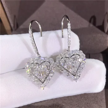 

Noble Real 925 Sterling Silver Earrings for Women Luxury Full of Zircon Heart Dangle Drops Earrings Valentine's Day presentd