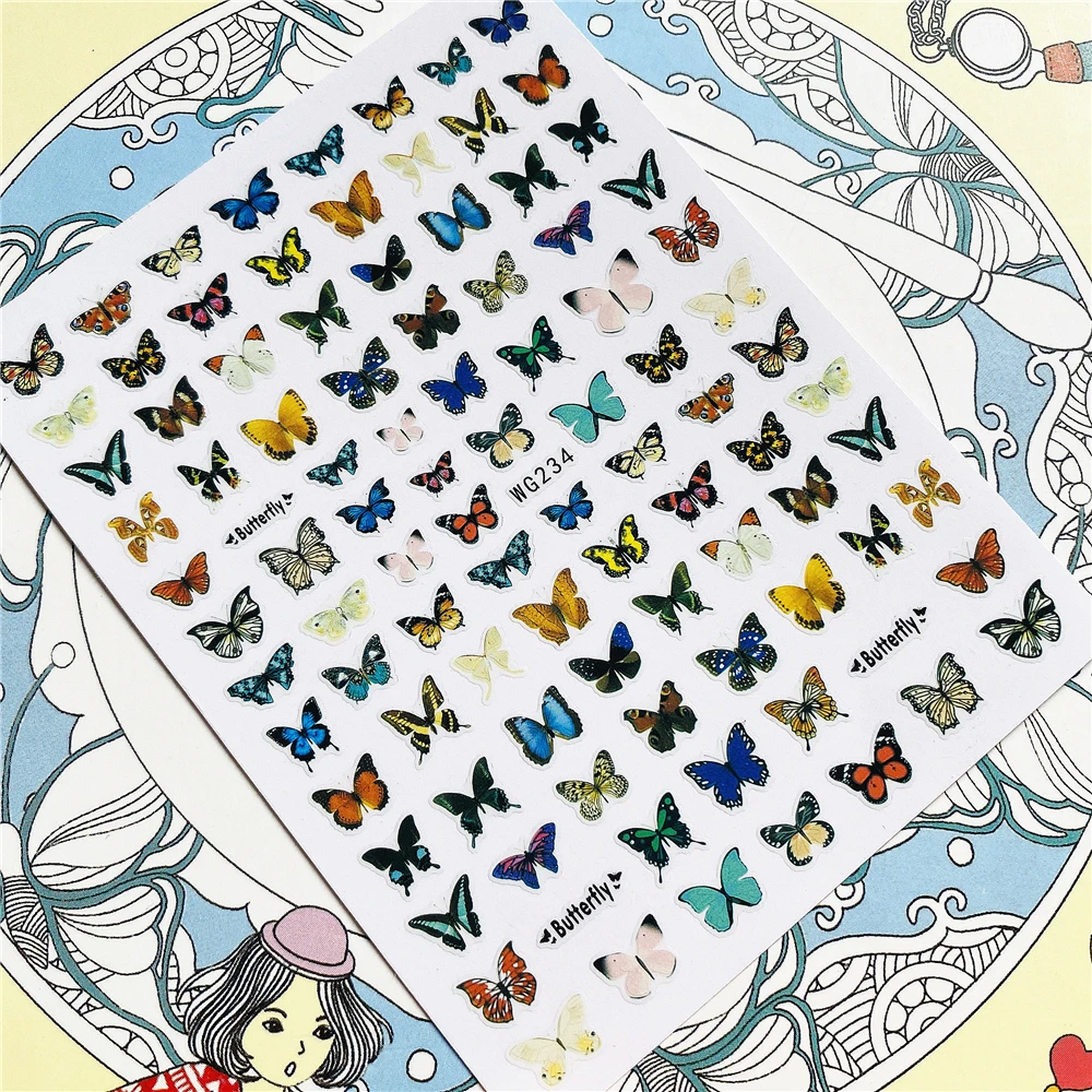 

WG231 WG234 WG239 Beautiful butterfly fantasy 3D Back glue Nail Art Stickers Decals Sliders Nail ornament decoration