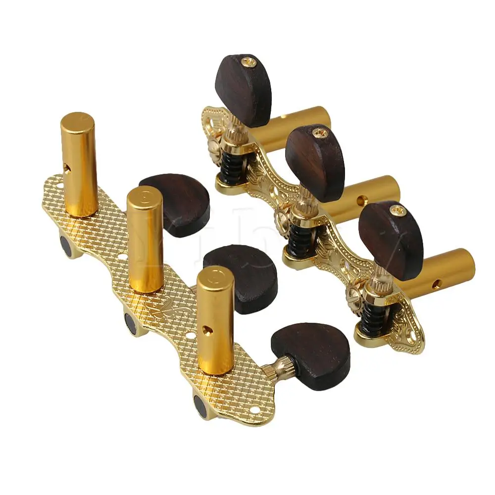 Yibuy Gold Metal Classical Guitar String Tuning Pegs 1L1R With Wooden Handle