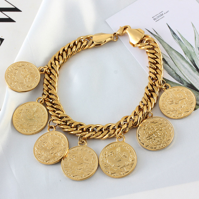 Designer Luxury Personalized Stainless Steel Gold Coin Bracelet Fo Unisex Bracelet High-end Charm Jewelry