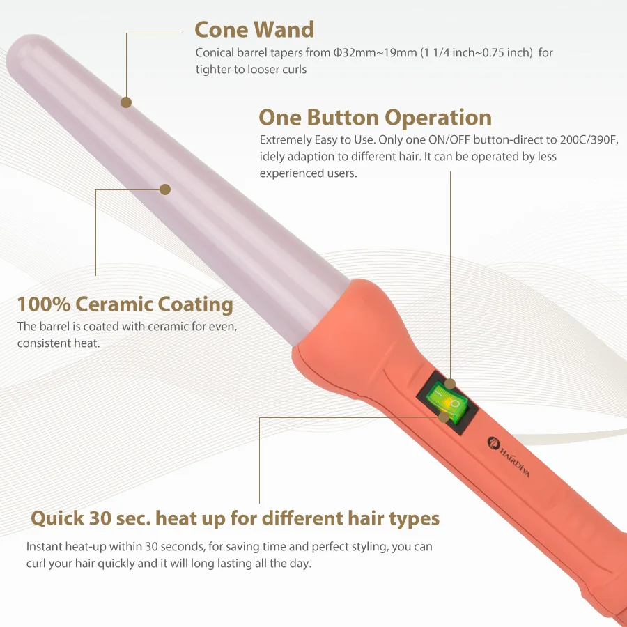 Hairdiva форма конуса бигуди Лучшая цена Щипцы для завивки волос Плойка ceramic tourmaline