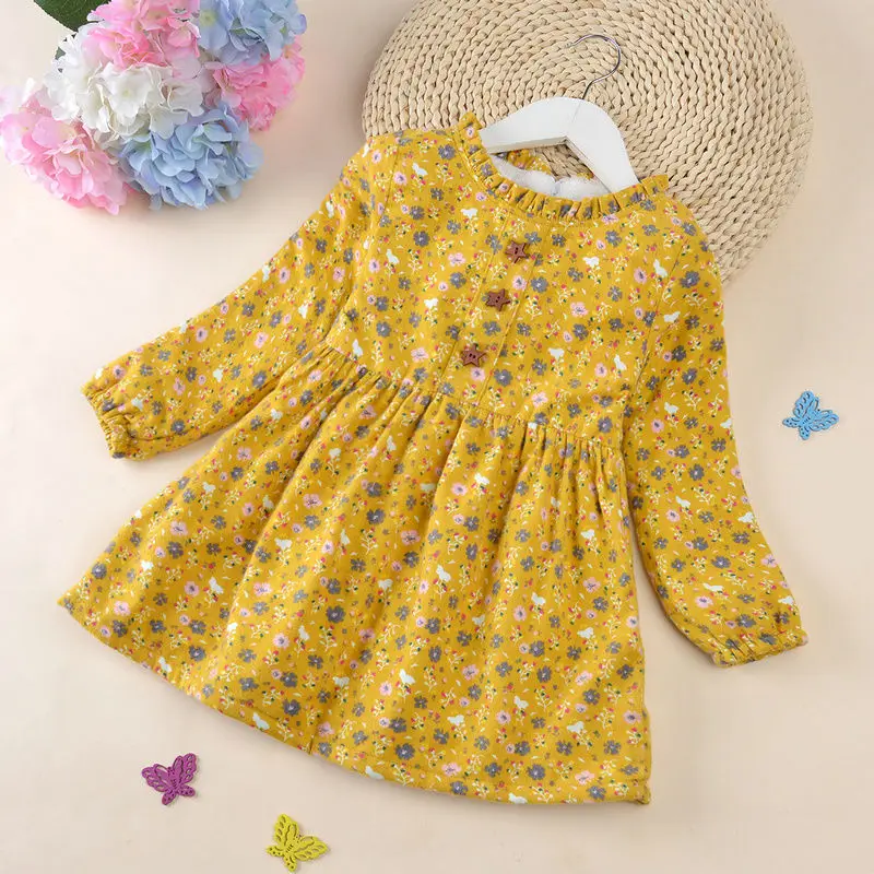 Платье для маленьких девочек коллекция года; модная детская одежда; сезон весна-осень платья принцессы с длинными рукавами для девочек Размеры 100-150 размера плюс - Цвет: yellow
