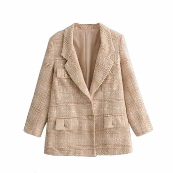 

Elegant women tweed plaid coats 2019 fashion office ladies singe breasted vintage causal jacket female feminine outerwear girls