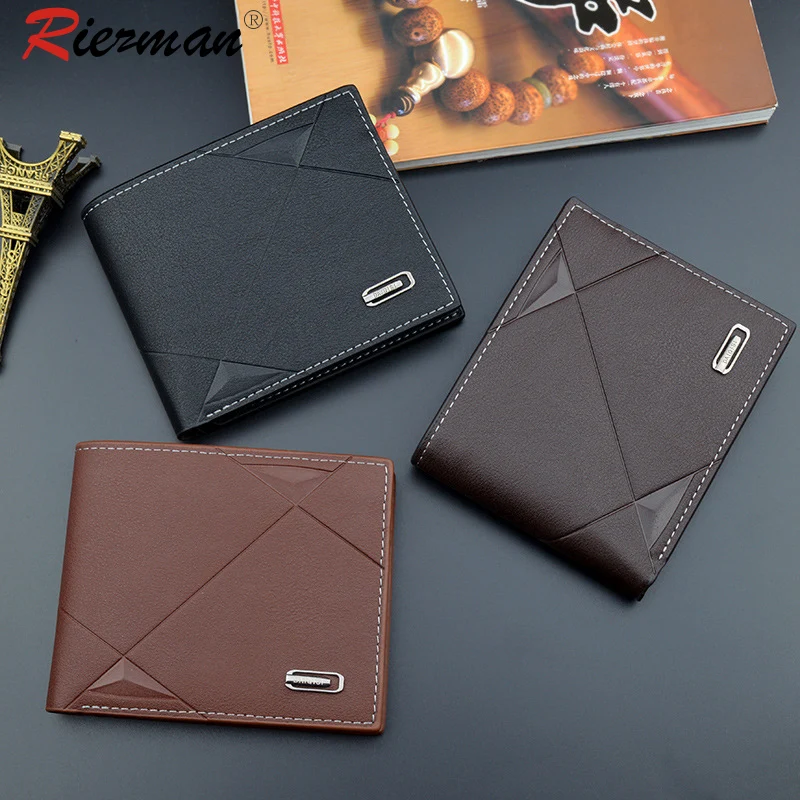 

RIEZMAN Men Short 3 Fold Faux Leather Credit ID Card Holder Wallet Billfold Purse Clutch Solid Business Slim Masculina Billetera