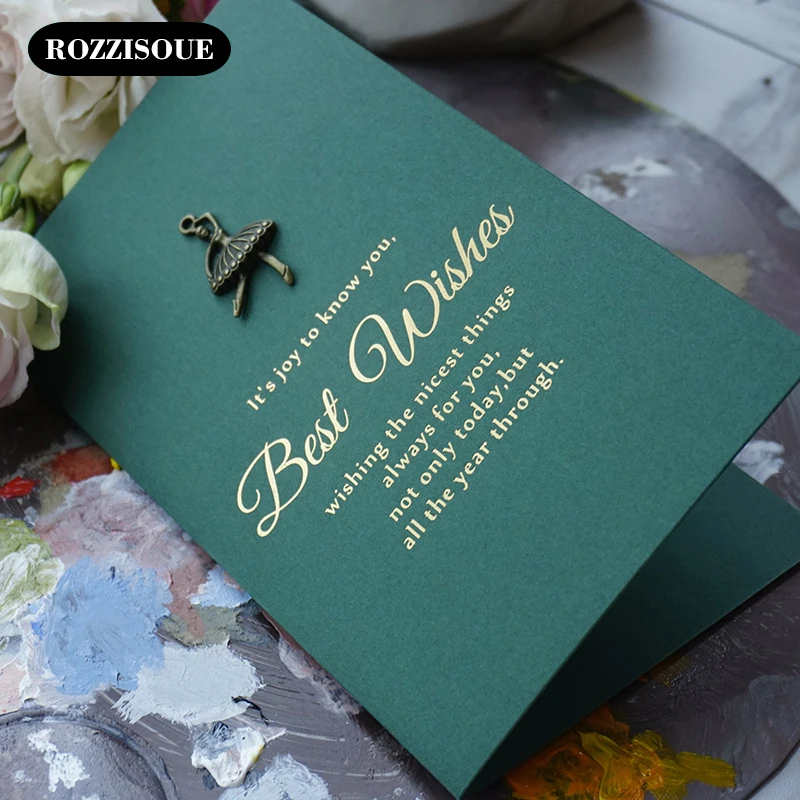 

Luxury Postcards Paper Card Folding Hot Stamping Wedding Invitations Greeting Cards with Envelope Party Thank You Gift 10PCS