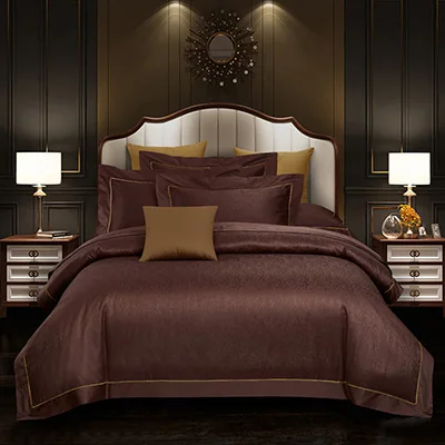 Роскошные пододеяльник из жаккардового шелка 4 шт. queen King size из египетского хлопка Ультра Комплект мягкого постельного белья стеганое одеяло простыня набор постельных принадлежностей коричнево - Цвет: color7