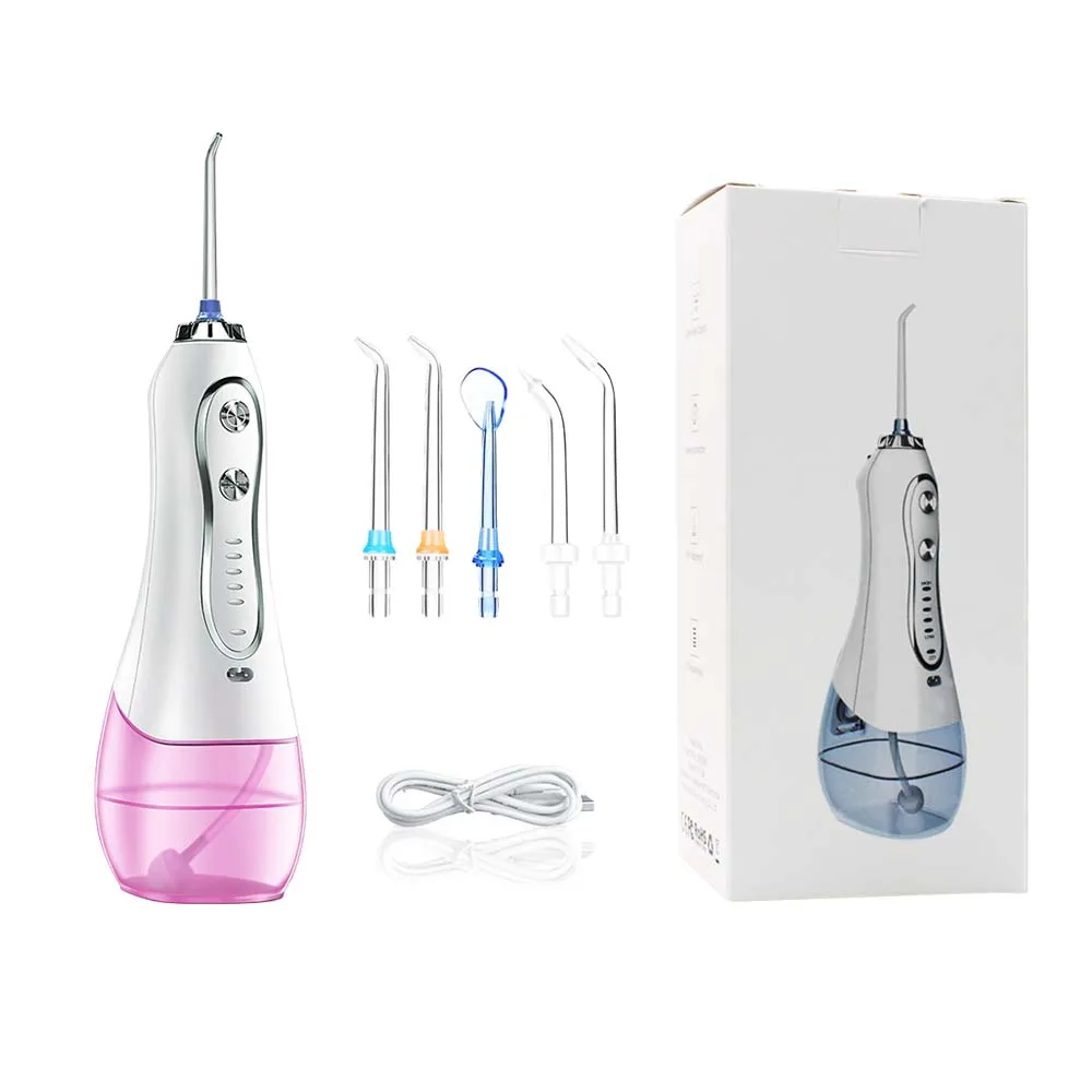 Розовый H20floss ирригатор для полости рта портативный водный ирригатор зубная нить 5 режимов USB перезаряжаемая струя воды 300 мл очиститель зубов - Цвет: Розовый