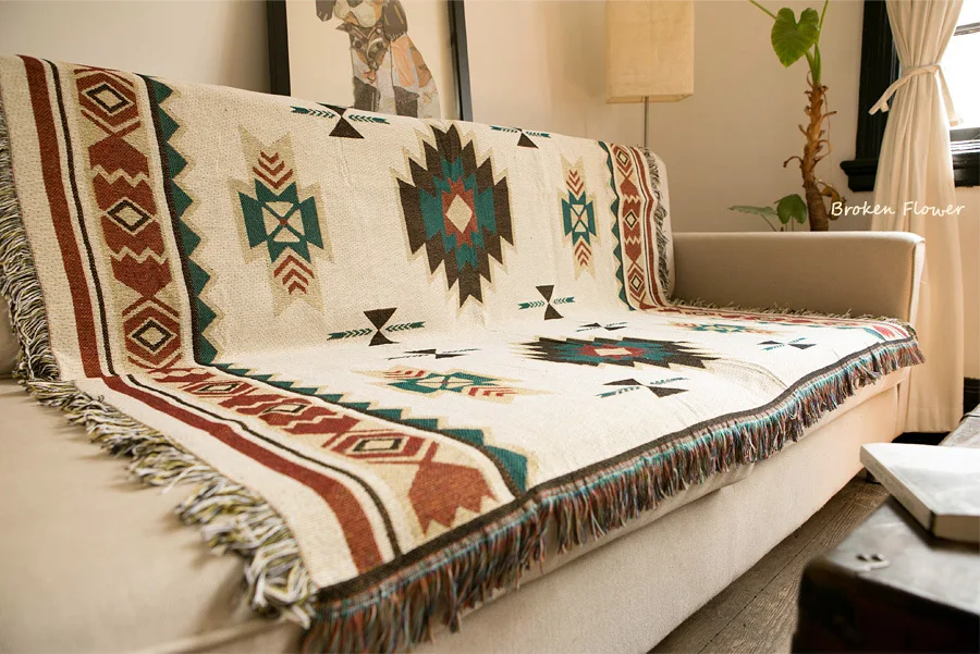 Индийский геометрический узор хлопок резьба диван кровать одеяло для самолета стены гобелен домашний декоративный осень зима теплое одеяло Соф гобелен