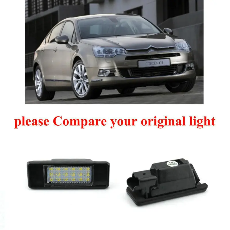 

2 Bulbs Xenon White LED License Number Plate Lights For citroen c5 4d sedan x7 5d sw x7 2008 error free canbus
