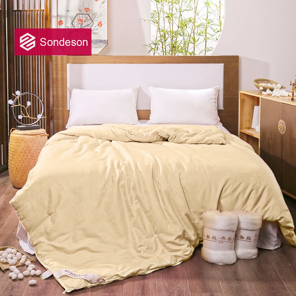 

Sondeson Women 100% Silk Yellow Comforter Silk Jacquard Quilt Filling Nature Silk For Summer Winter Queen King For Beauty Sleep