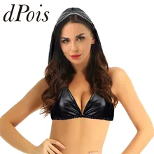 Женский Блестящий металлический бюстгальтер топ купальник Глубокий v-образный вырез открытая спина с капюшоном бюстье бюстгальтер бикини топы майка кроп Топы Вечеринка клуб одежда