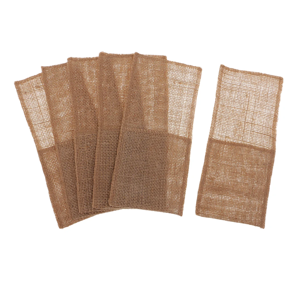 6pcs Natural Burlap Utensil Holders Knifes Forks Bag Cutlery Pouch Bags