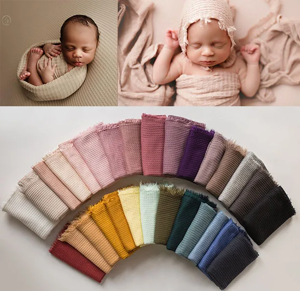 Newborn Baby Photo Prop Waffle Backgroud Photography Prop Wraps Accessories Set Layering Bean Bag Blanket Basket Filler Stuffer