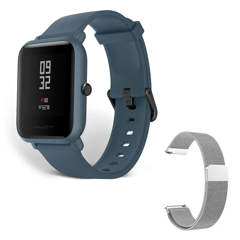 Английская версия Amazfit Bip Lite умные часы Huami Amazfit Bip Lite Мужские часы 45 дней Срок службы батареи 3ATM пульсометр часы - Цвет: blue n silver metal