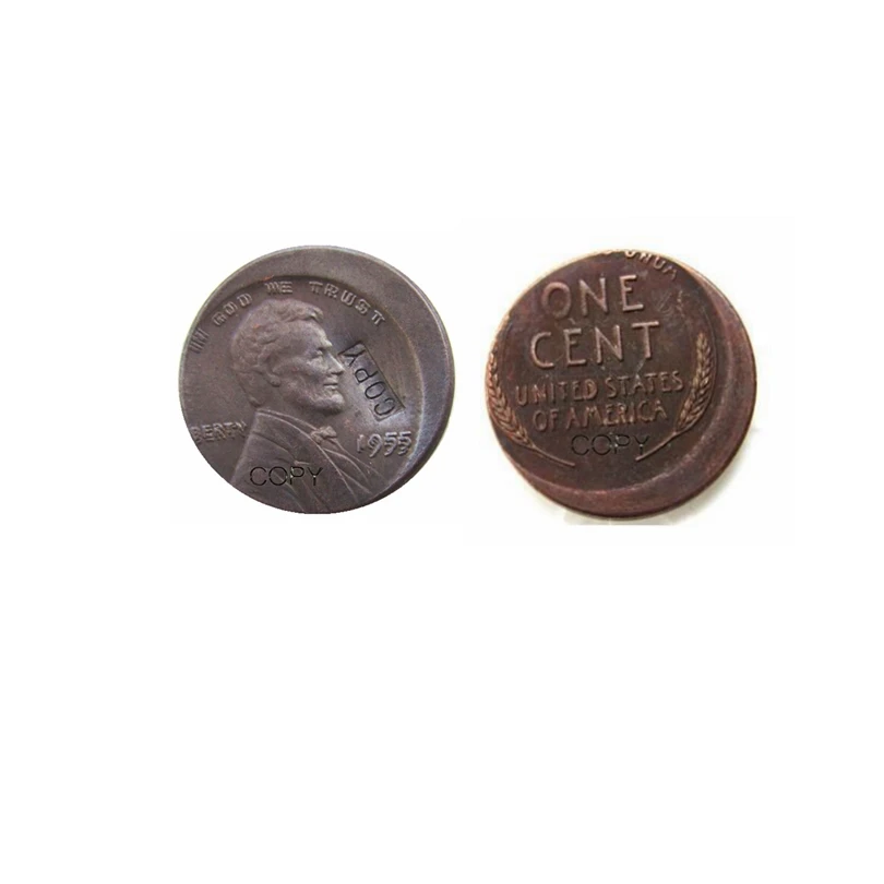 6 различных стилей США Пшеница Пенни ошибка вне центра медь копия монеты - Цвет: 1955 error