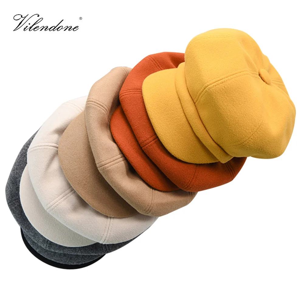 

2019 New Women Winter Hats Keep Warm Newsboy Caps Autumn Wool Octagonal Beret Hat Female Military Visor Cap Freeship O4MZ082