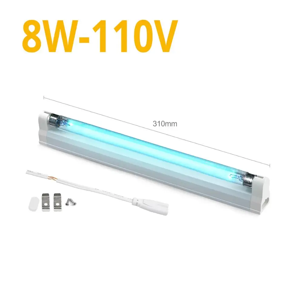 Ozone UV Lamp For Bathroom Sterilization Mite Eliminator quartz lamp Night Light Germicidal UVC T5 Tube Bedroom bacterial killer - Испускаемый цвет: 8W 110V No Plug