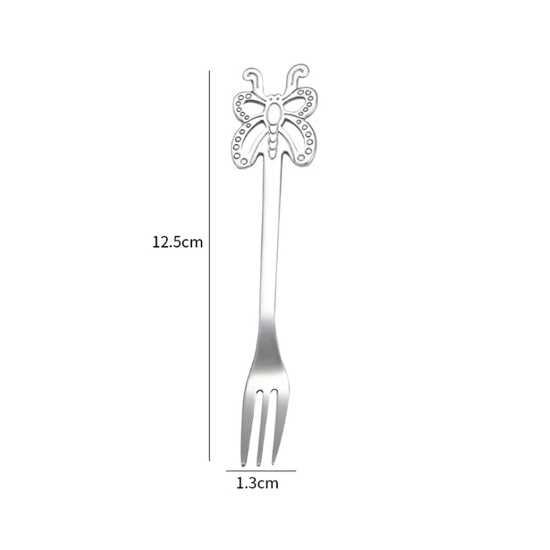 1 PC Stainless Steel Multicolor Cute Butterfly Coffee Cup Fruit Spoon Fork Cold Drink Fruit Ice Cream Dessert Tea Table Spoon
