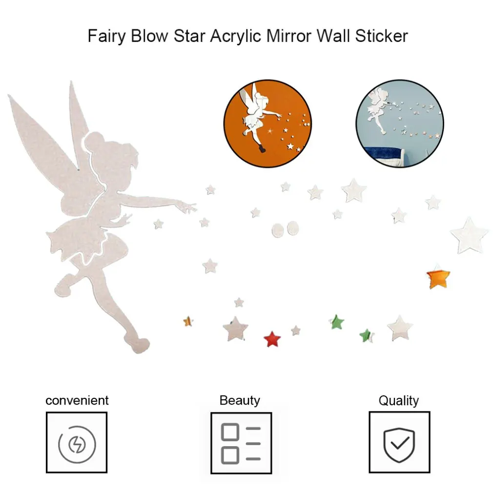 Beautiful Fairy Princess Removable Wall Decal Sticker DIY 3D Acrylic Wall Decal Home Bedroom Living Room Decoration