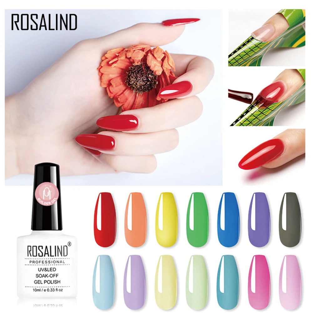 ROSALIND, 10 мл, наращивание ногтей для маникюра, Гель-лак для ногтей, гибридный полигель-лак, полуперманентный, впитывающий Гель-лак, верхнее покрытие