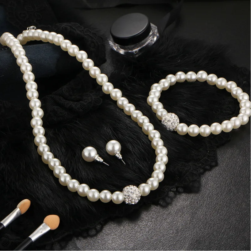 Имитация жемчуга ожерелье серьги Ювелирные наборы для женщин Свадебные украшения элегантный подарок на праздник модный костюм аксессуары подарок
