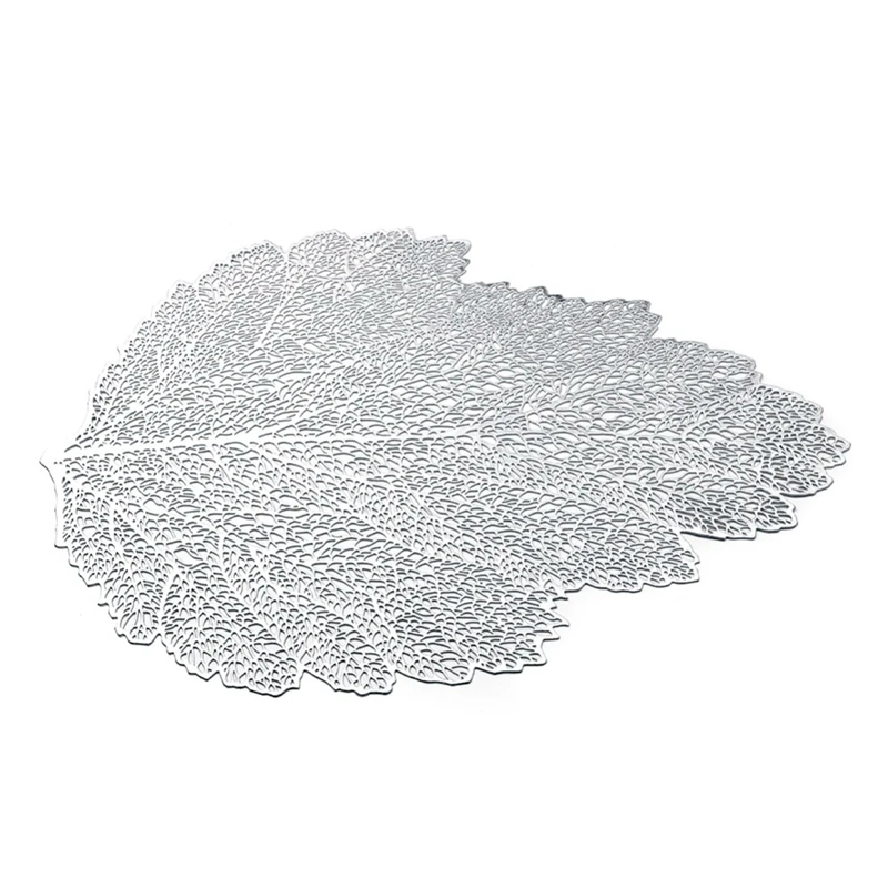 Качественный 4 шт. коврик для стола имитация листьев растений ПВХ декоративная подставка для стола подставки для украшения дома - Цвет: Silver