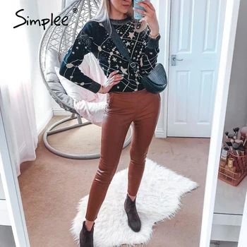 

Simplee Solid pu leather fashion pencil pants women Zipper pockets casual lady long trouser Plat skinny bottoms punk female pant