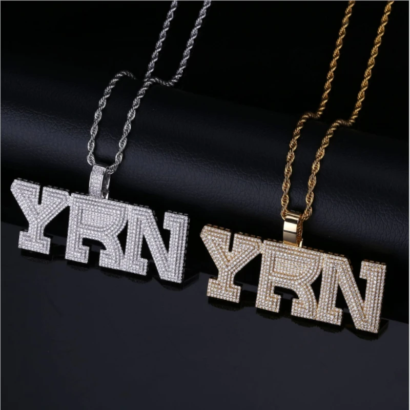 

European and American letters YRN male and female tide brand pendants ins new full AAA small white zircon lucky necklace