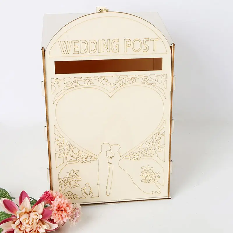 

DIY Wooden Wedding Post Box With Lock Gift Card Message Storage Holder Reception Baby Shower Anniversary Birthday Party Decor