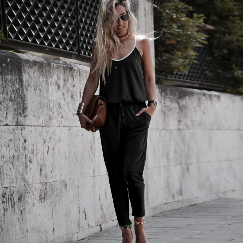 

2020 Spring Summer Women Suspenders Rompers Bodysuit Ladies Casual Solid Color Jumpsuit