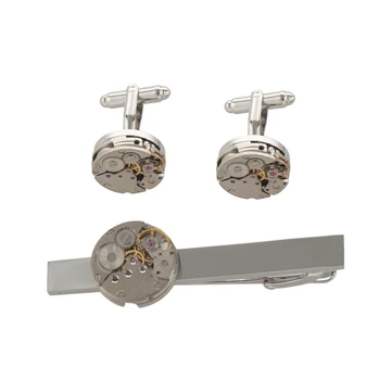 

Punk Mechanical Watch Movement Mens Cufflinks Tie Clips Set High Quality Necktie Pin Tie Bars Clip Clasp