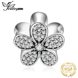 Jewelrypalace 925 пробы серебро мерцающий цветок кубического циркония Муранское Стекло розовое Позолоченные бусины Подвески Fit Браслеты