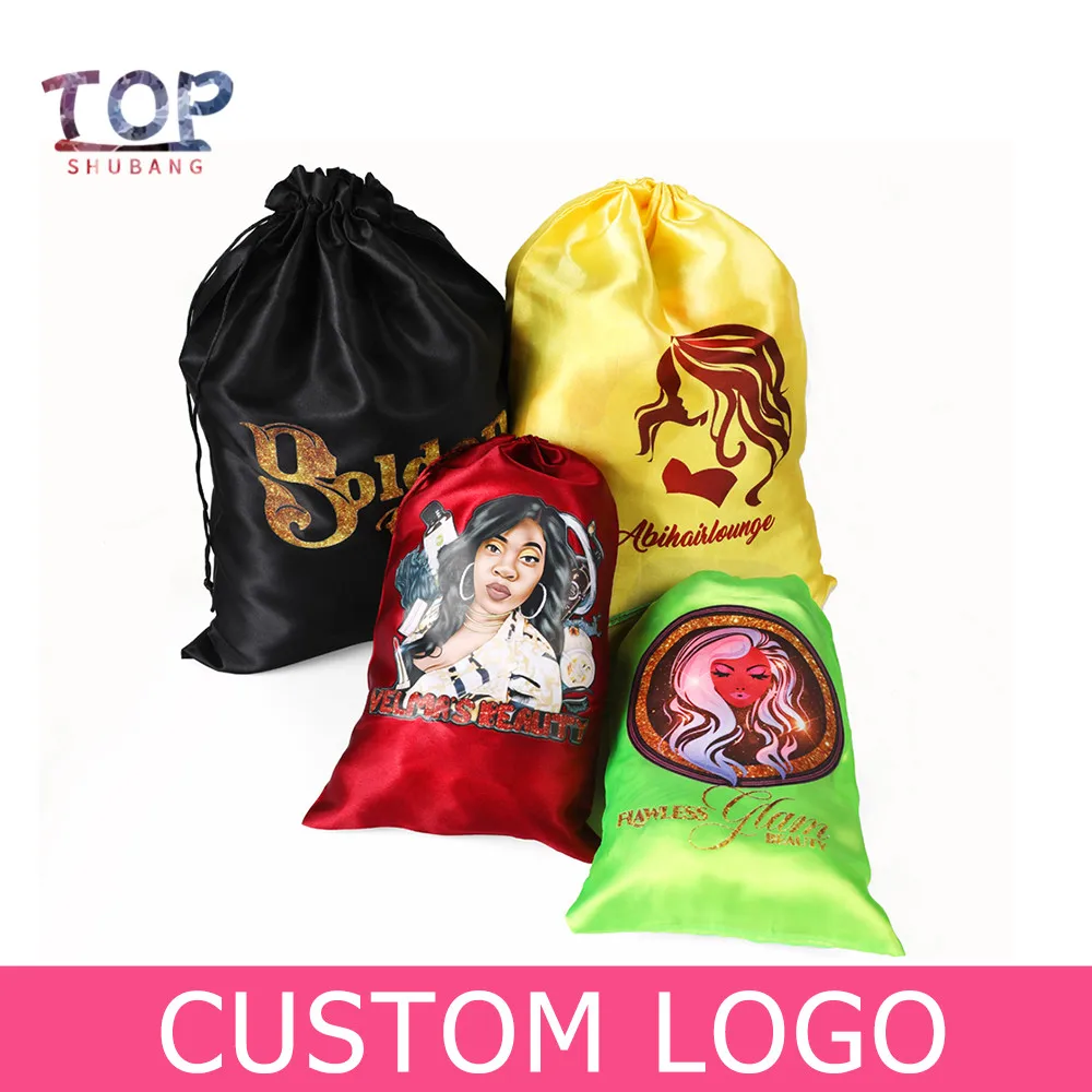 

Wholesale Cheap Hair Storage Bag Drawstring Silk Hair Bags Portable Wig Storage Bag Customized LOGO