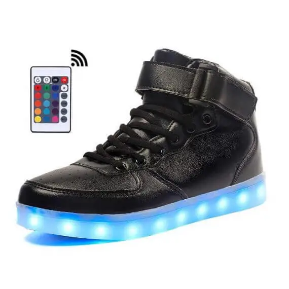 Высокие кроссовки с подсветкой Для мужчин дальний Управление светильник светящиеся Flash 11 золотистого цвета; обувь унисекс; популярная модная обувь серебристого цвета кожи - Цвет: Черный