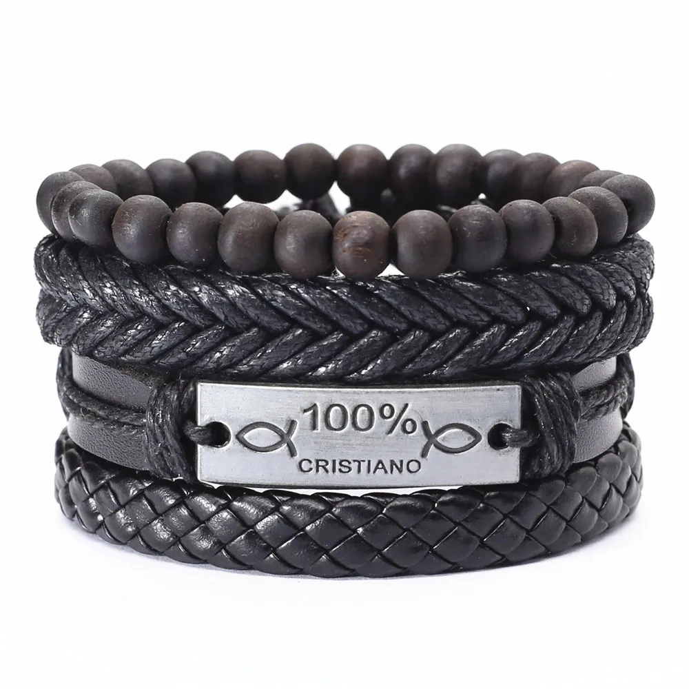 style 10 4 шт./компл. панк Винтаж Кожаные браслеты Для мужчин бронзового цвета с принтом в виде крестов и надписью «Love», с подвесками Обёрточная бумага ткань Для женщин, для мужчин и женщин, мужские ювелирные изделия - Окраска металла: style 10