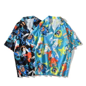 

Man Top Man Shirt Short Sleeve Graffiti Hip-hop Print Short Sleeve Shirt Men Loose Hawaiian Floral Shirt Women Short Sleeve