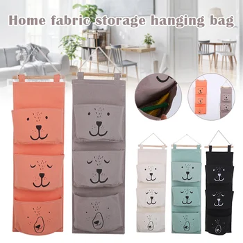 

1 Pack Cotton Linen Fabric Closet Washable Hanging Storage Bag with 3 Pockets Over The Wall Door Organizer for Room DNJ9