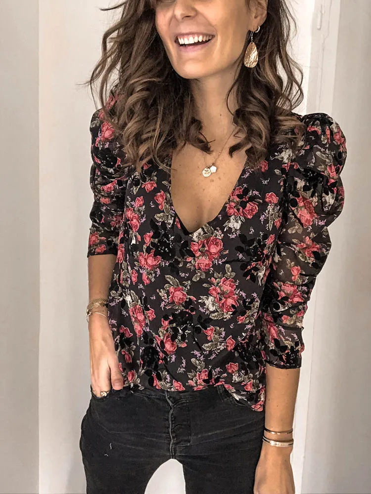 

2020 Fashion Women Blouses Women's Shirts 2020 Clothing Womenswear Sexy Fashionable Sexy Party Loose Vintage Printed Spain